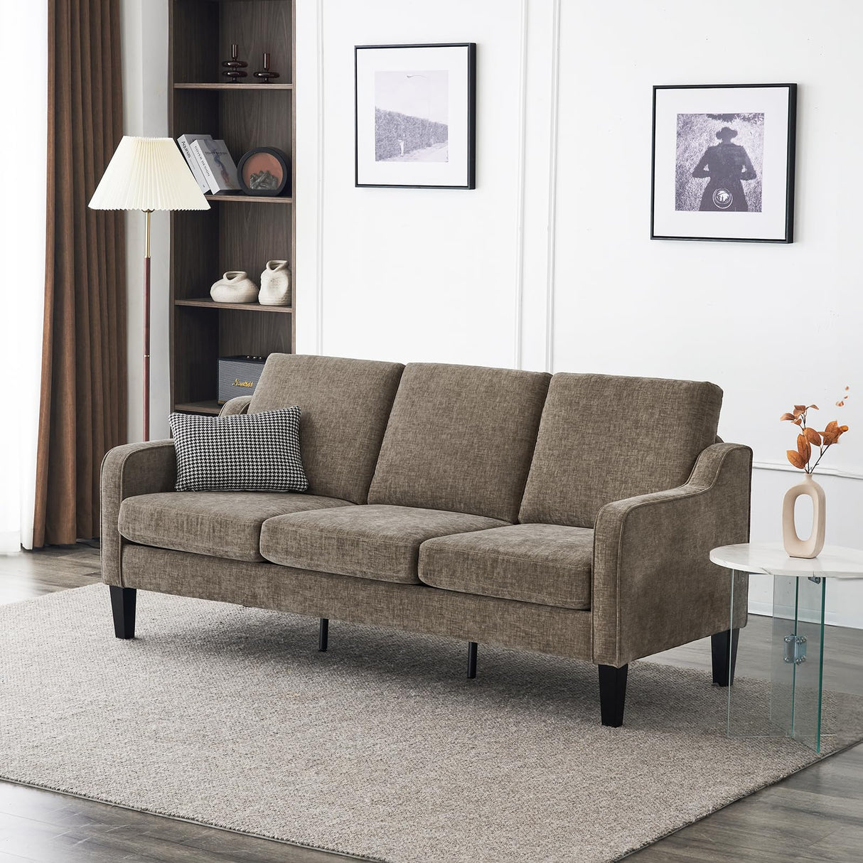 VINGLI Couches for Living Room, Brown 71" Small Sofa Mid Century Modern Couches 3 Seater Comfy Couch Upholstered Soft Chenille Floor Couch for Bedroom, Apartment, Office VINGLI