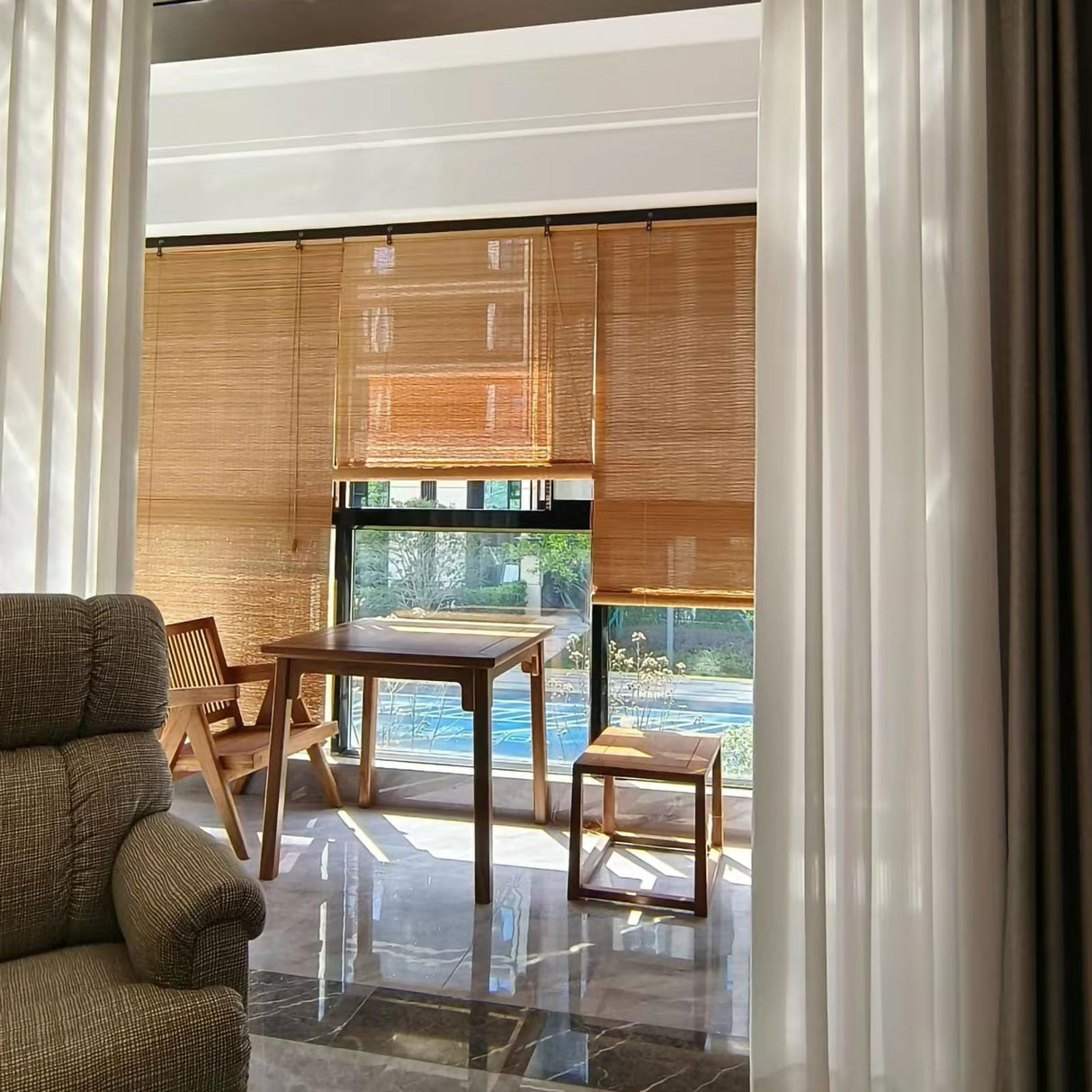 Custom Made Bamboo Blinds for Windows Bamboo Shades for Patio Bamboo Shades for Doors Bamboo Window Shades Handmade Easy to Install Suitable for Indoor and Outdoor Use F+Yellow White JSDMBD