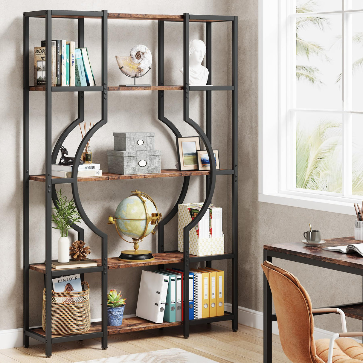 Tribesigns Vintage 5-Tier Bookshelf with 12 Open Display Shelves - Elegant Wooden Bookcase with Metal Frame for Home Office and Living Spaces Tribesigns