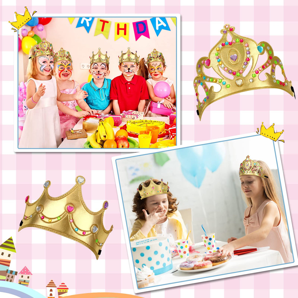 Jexine 100 Pieces Foam Crowns Set for Kids Princess Tiaras Making Kits 60 Pcs Foam Princess Crowns and 40 Sheets Crystal Diamond Sticker for Kids' Party Supplies Decoration Craft Jexine