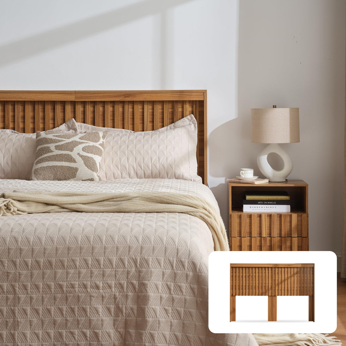 UEV Headboard with Light Elegant Wood Design, 81.5 Inch Wide Headboard Only, Modern Farmhouse, Fluted Panel, Wall Mounted, Wingback Headboard (Wooden,King) UEV