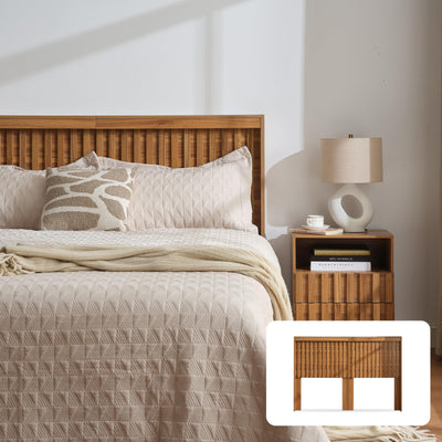 UEV Headboard with Light Elegant Wood Design, 81.5 Inch Wide Headboard Only, Modern Farmhouse, Fluted Panel, Wall Mounted, Wingback Headboard (Wooden,King)