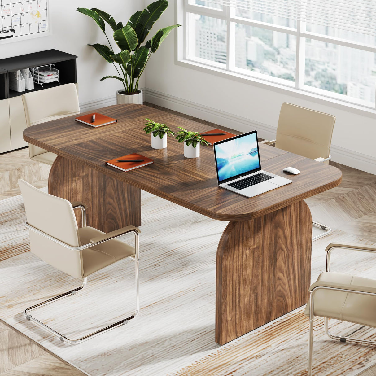 Tribesigns 63-inch Conference Room Table for 4-6 Person, Retro 5.2 ft Small Rectangle Meeting Room Table, Rustic Wood Seminar Table Tribesigns