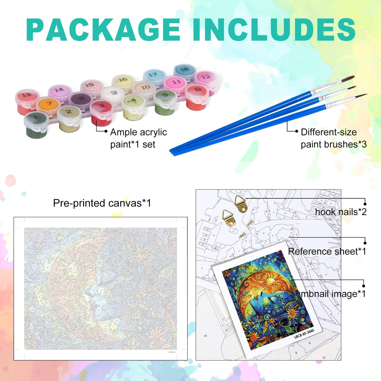 GEEHEIY Paint by Numbers Kit for Adults Beginner - Sun and Moon Adult Paint by Number Kits on Canvas, DIY Acrylic Oil Number Painting for Adults, Perfect for Home Decor Gift 16x20 Inch GEEHEIY