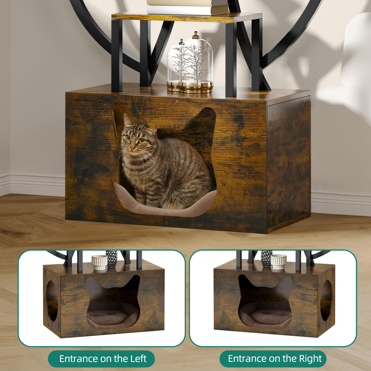 YITAHOME Tall Bookshelf with LED Light, Artistically Designed Tree Bookshelf with Cats Litter Box, 8-Tier Unique Bookshelves Corner Display Shelf for Home Office, Bedroom YITAHOME