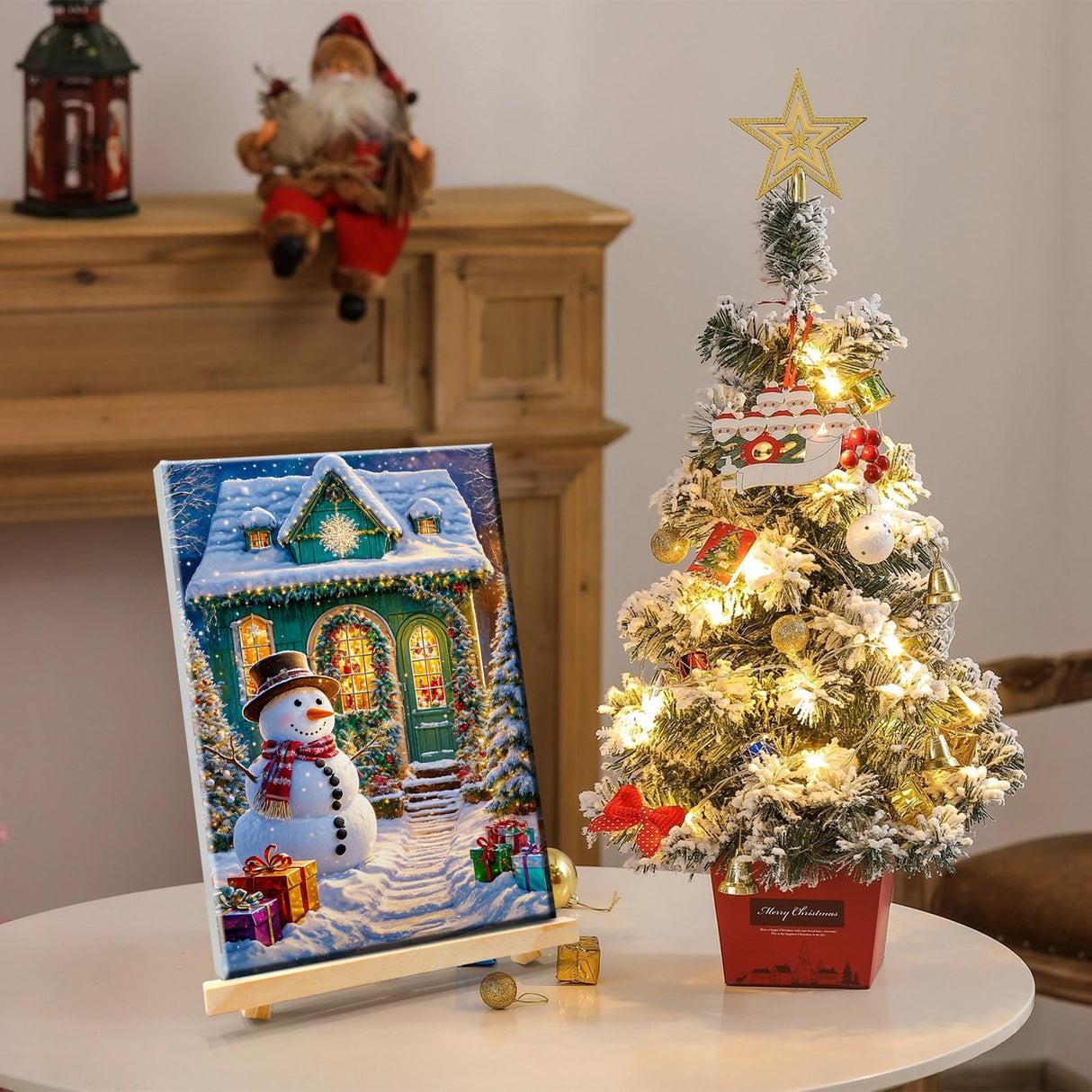 JOOZ Christmas Paint by Numbers Kit for Adults with Frame, Snowman Paint by Number with Easel, DIY Christmas Framed Paint by Number Kits for Gift Home Wall Decor 8x12 Inch JOOZ