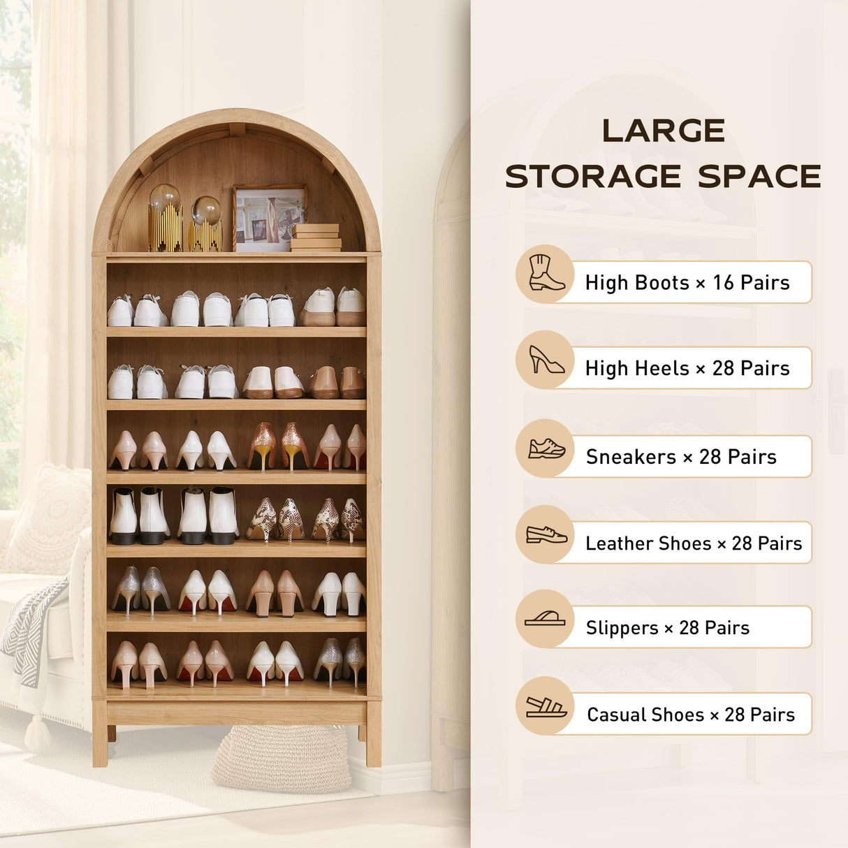 IFGET 71" Tall Arched Bookshelf, 7 Tiers Arch Bookcase with Storage, Modern Farmhouse Book Shelf with Adjustable Shelves, Wood Bookshelf w/Open Display Shelves for Living Room, Office (Natural) IFGET