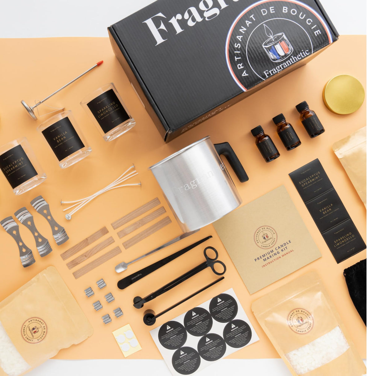 Fragranthetic Luxury Candle Making Kit for Adults | DIY Soy Candle Making Kit with Glass Jars, Wood Candle Wicks, Cotton Wicks & Candle Accessory Set Fragranthetic