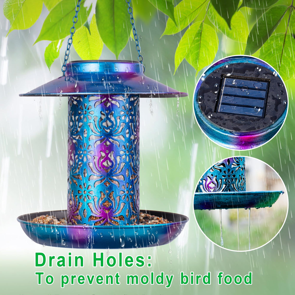 Ottsuls Solar Bird Feeder for Outdoors Hanging, Metal Wild Cardinals Garden Lantern with S Hook, Weatherproof and Water Resistant Birdfeeders as Gift Ottsuls
