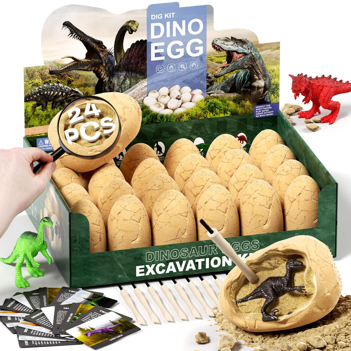 Uregoio 24 Dinosaur Eggs Dig Kit Toys for Kids, Surprise Dinosaur Eggs Excavation Kit with Magnifier, Science STEM Christmas Birthday Easter Gifts for Boys Girls Age 3 4 5 6 7 8 9 10 + Years Old Uregoio