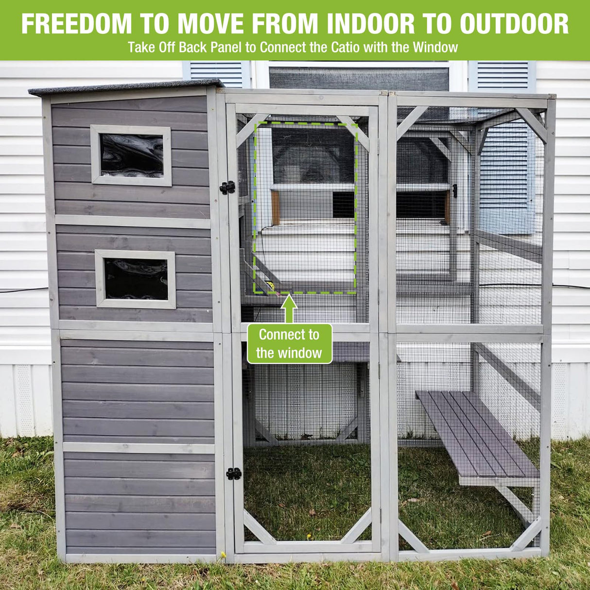 Cat House Catio Outdoor Cat Enclosure 76.8" Large Kitty Shelter for Cats Outdoor Patio,Large Weatherproof Cat Cage with Window,Resting Box GUTINNEEN