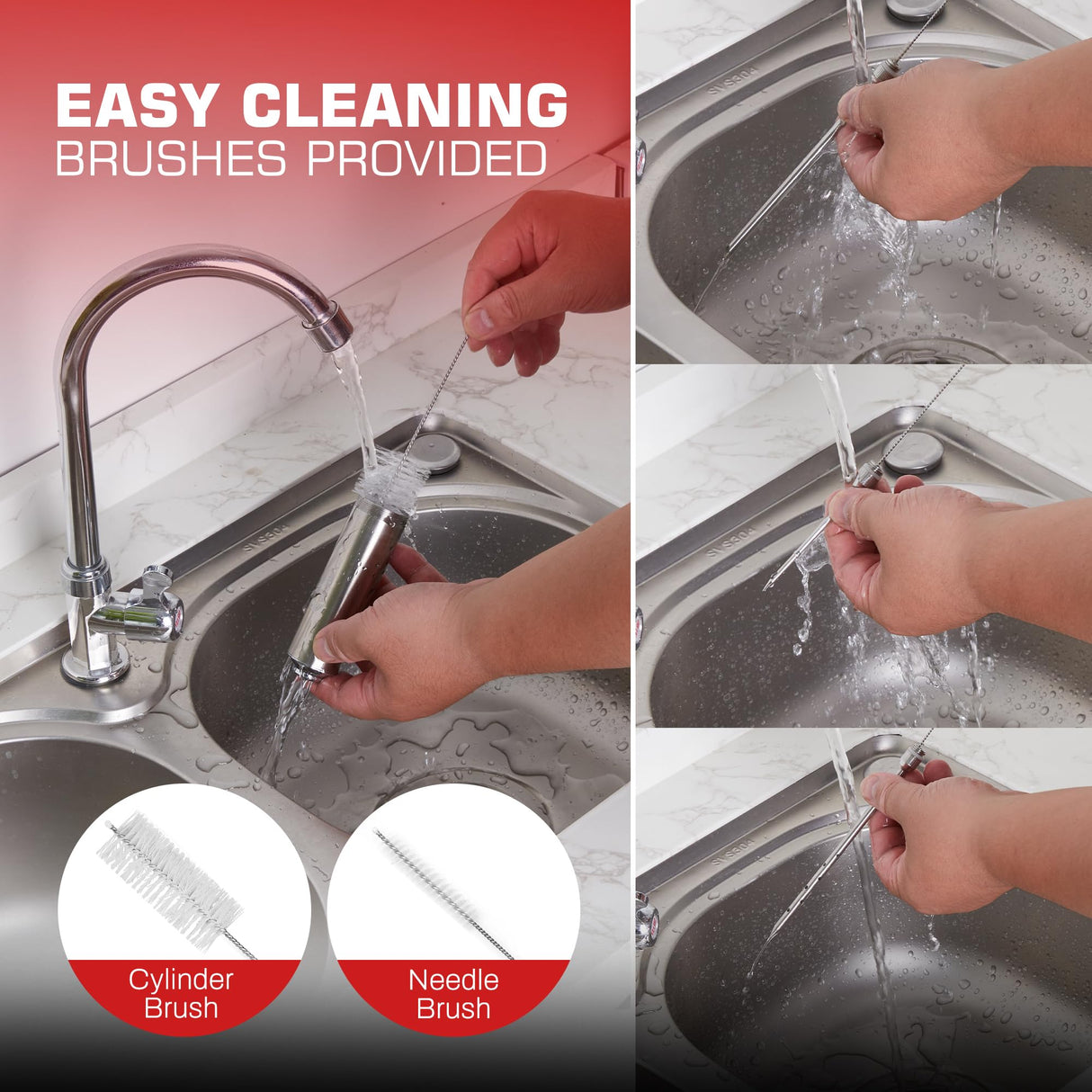 Vecolex 304 Stainless Steel Meat Injector Syringe-2 Oz Meat Injectors For Smoking with 3 Needles 3 Brushes-Spare O Rings-Food Injector for BBQ,Turkey & Brisket (Stainless Steel) Vecolex