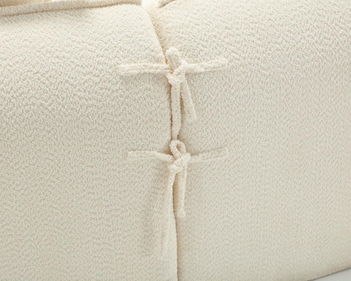 137.8” Curved Boucle Sofa Couch, Modern Sectional Sofa Cloud Deep Seat Couch with 4 Pillows, Comfy Modular 5-Seat Couches for Living Room Apartment (Beige) Haplized