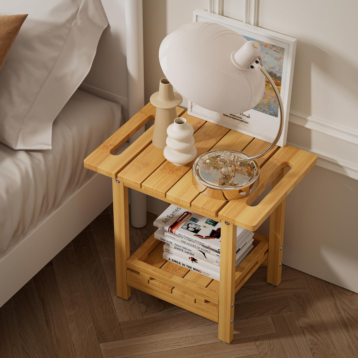 Highpro Bamboo Shower Bench, Shower Benches for Inside Shower with Storage Shelf for Shaving Legs Spa Bathroom, Waterproof Wood Shower Stool Seat Chair for Adults Seniors Women, Non-Slip and Handles Highpro