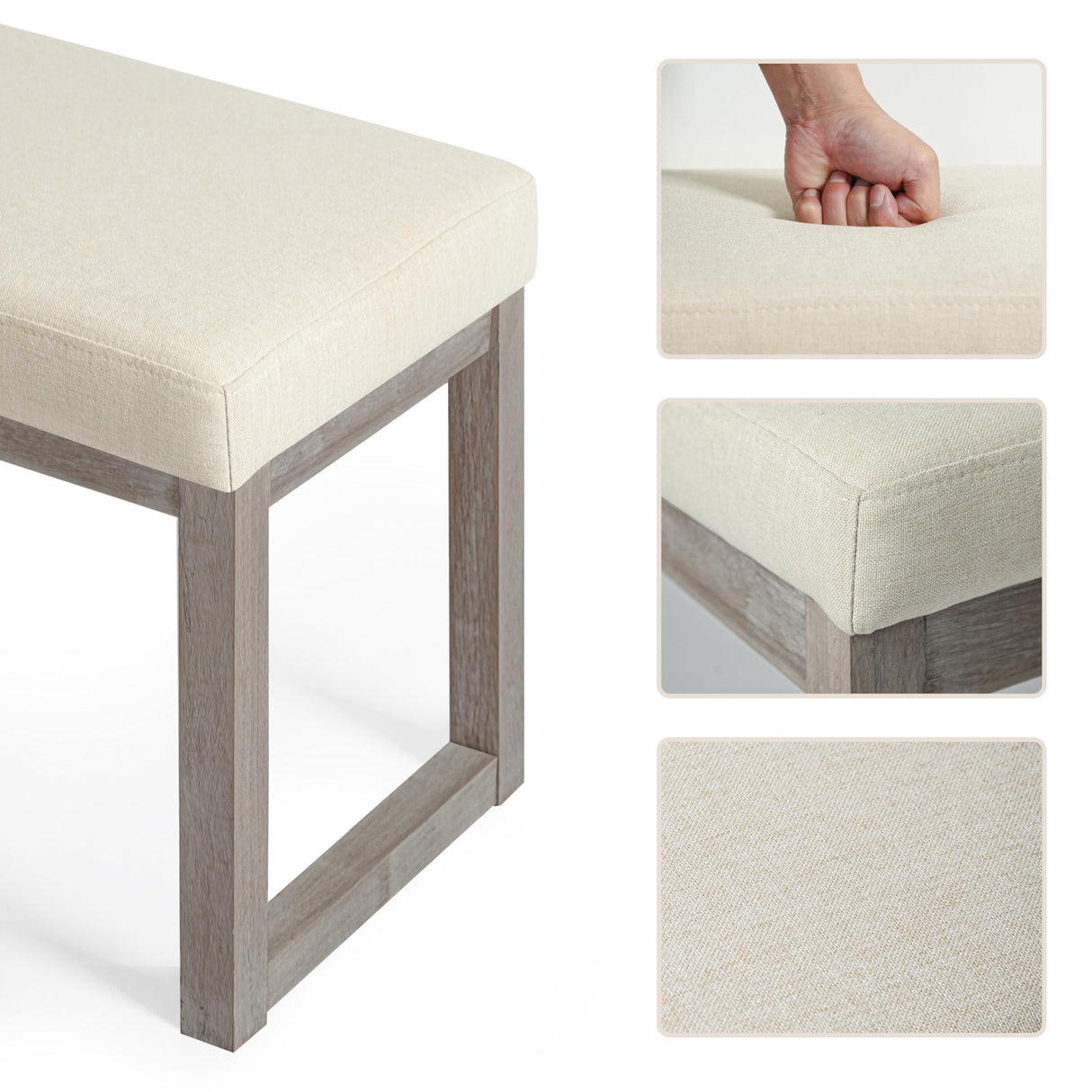 CangLong 27 Inch Wide Ottoman Bench, Rectangle Footstool with Linen Look Fabric and Wood Leg for Entryway, Bedroom & Living Room, Beige CangLong