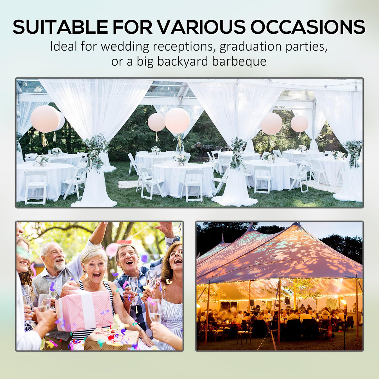 Outsunny 19.5' x 39' Party Tent, Heavy Duty Outdoor Canopy Tent Shelter with Removable Sidewalls, 2 Doors and 20 Windows, Large Tents for Parties, Wedding, Events, BBQ Grill, White Outsunny