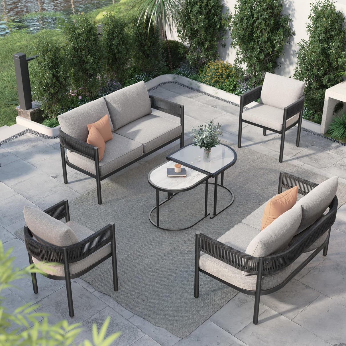 Grand patio 6-Piece Wicker Outdoor Furniture Set with Beige Thick Cushions and Coffee Table, Patio Sofa Conversation Set for Backyard, Balcony, Garden Grand patio