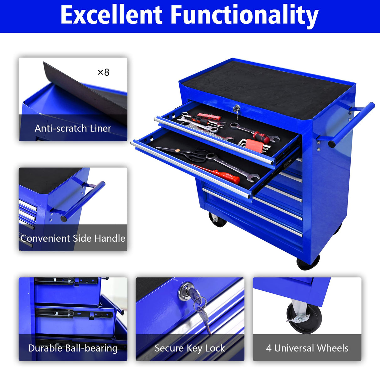 Rolling Tool Chest, 7-Drawer Rolling Tool Box With Interlock System And Wheels For Garage, Warehouse, Workshop, Repair Shop BouPower