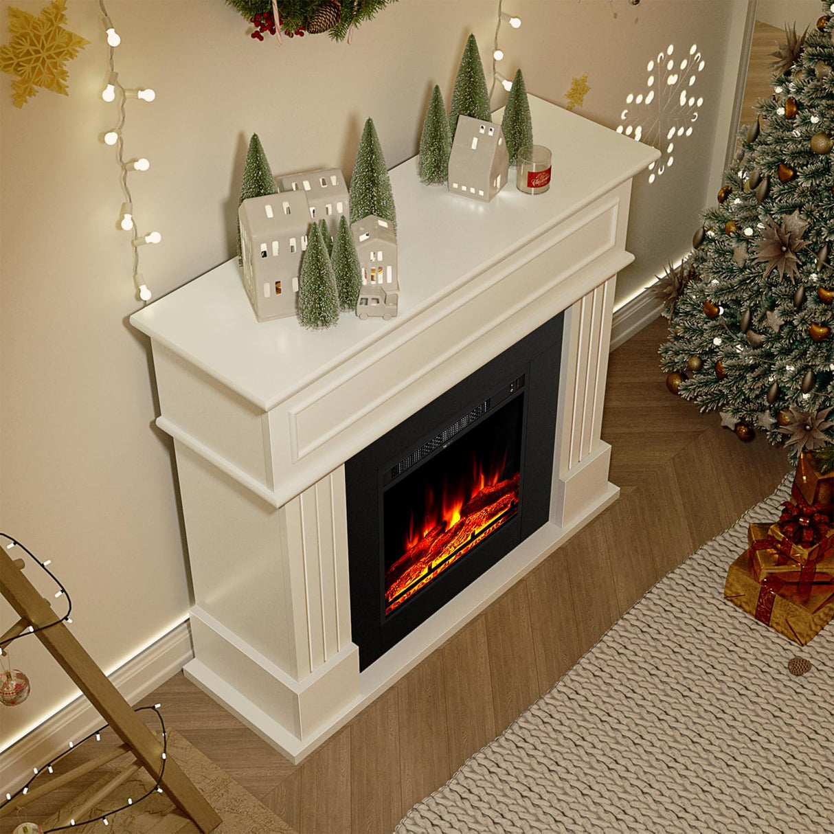 oneinmil Electric Fireplace with Mantel, Fireplace TV Stand with 18’’ Electric Fireplace Heater, 3D Realistic Flame, Freestanding Fireplace for Living Room, Bedroom, White oneinmil