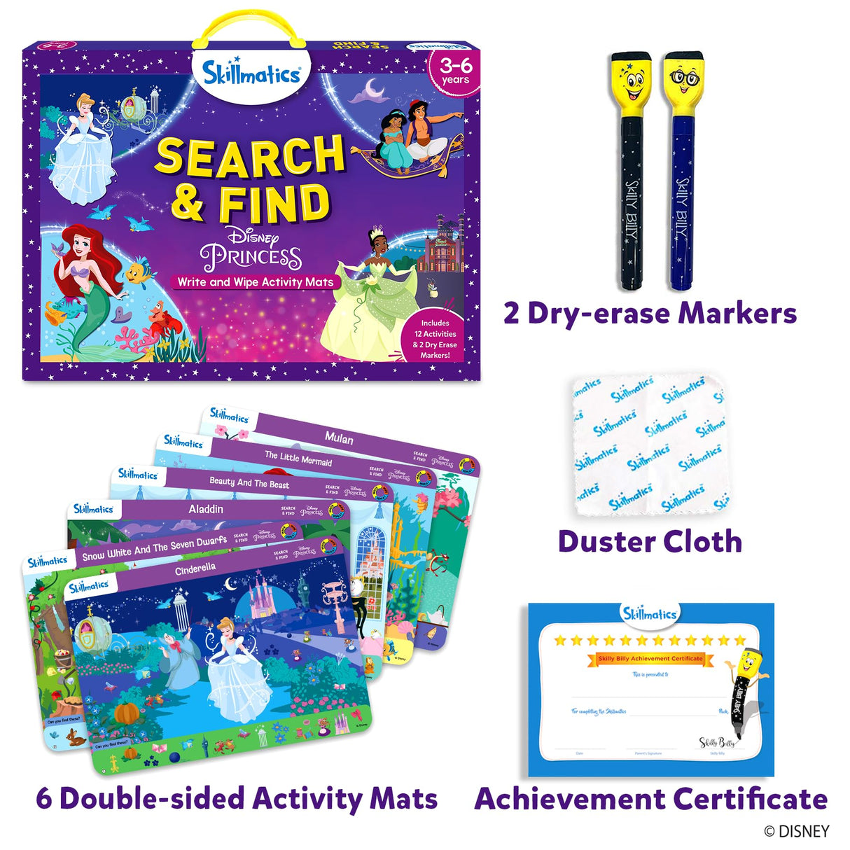 Skillmatics Search and Find Disney Princess Educational Game - Reusable Preschool Learning Activities, Perfect for Toddlers & Kids Who Love Toys, Art & Crafts, Gifts for Boys & Girls Ages 3, 4, 5, 6 Skillmatics