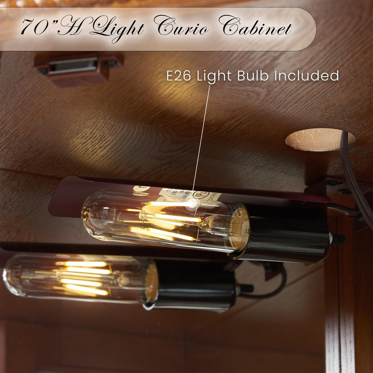 Eyisean Lighted Corner Curio Cabinet 70" Glass Display Cage with 6 Tempered Adjustable Shelves, Freestanding Home Bar Cabinet with Door, Rack for Liquor Storage and Living Room (Oak) Eyisean