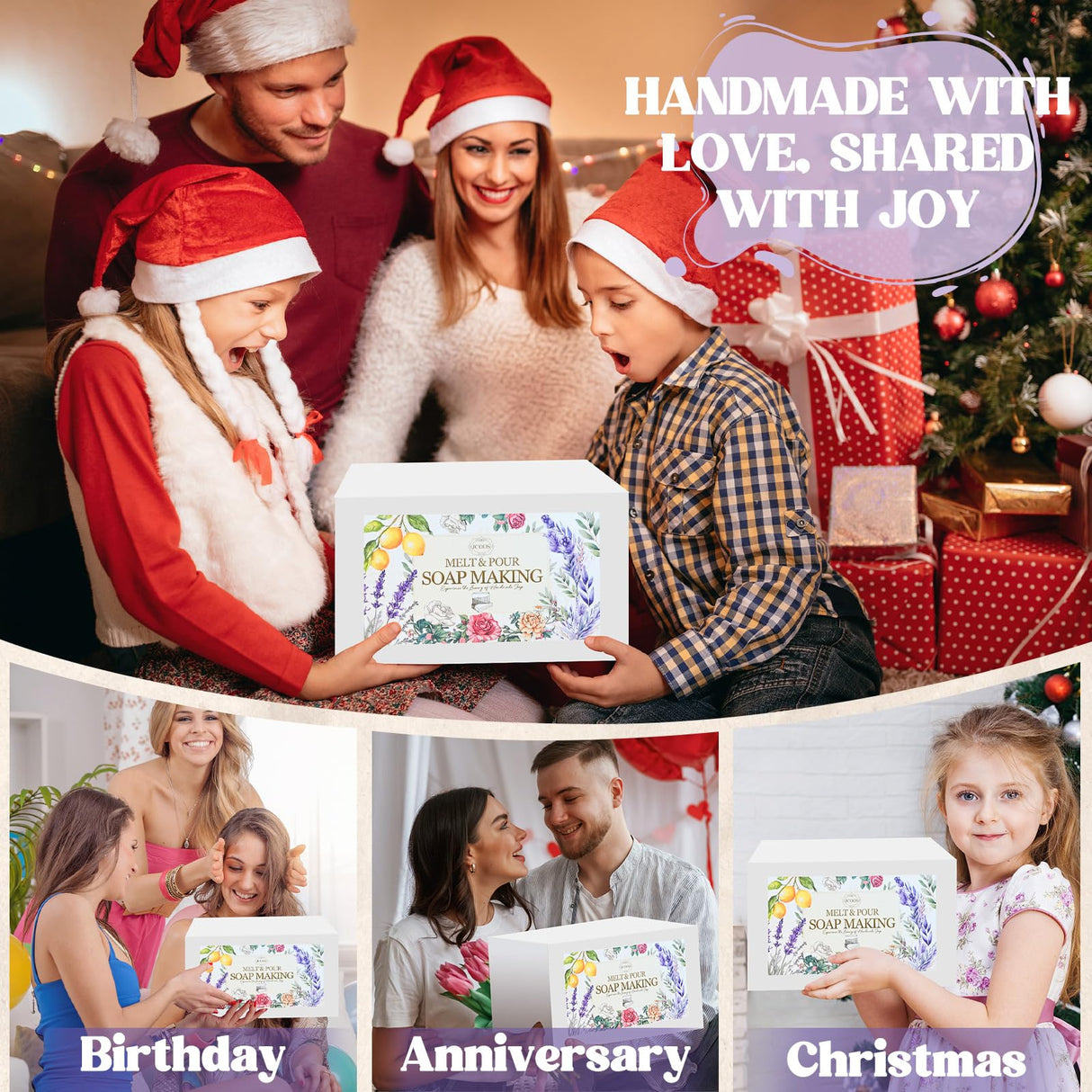 Jcoos Soap Making Kit, Soap Making Kit for Adults, Kids - Shea Butter Glycerin Melt and Pour Base, Molds, Dye, Fragrances, Dried Flowers, DIY Craft for Kids Beginners Girls, Gift Boxes for Women Jcoos