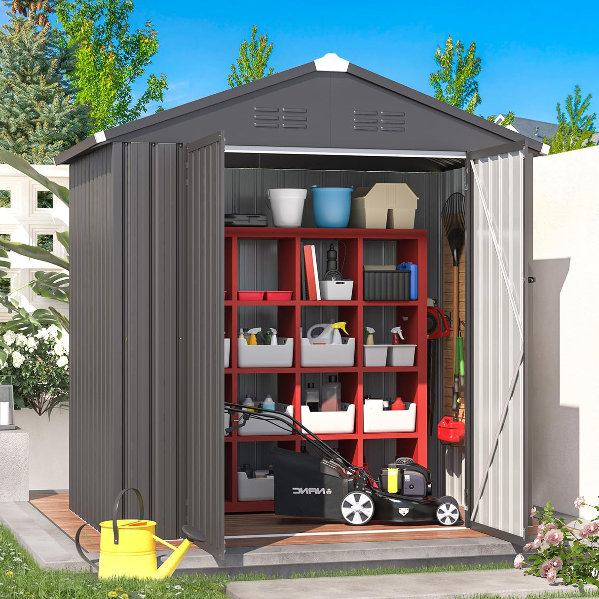 AECOJOY Shed 6' x 4' Storage Shed, Dark Grey Metal Sheds & Outdoor Storage Clearance, Utility and Tool Garden Shed with Lockable Doors for Backyard, Patio, Outside Use AECOJOY