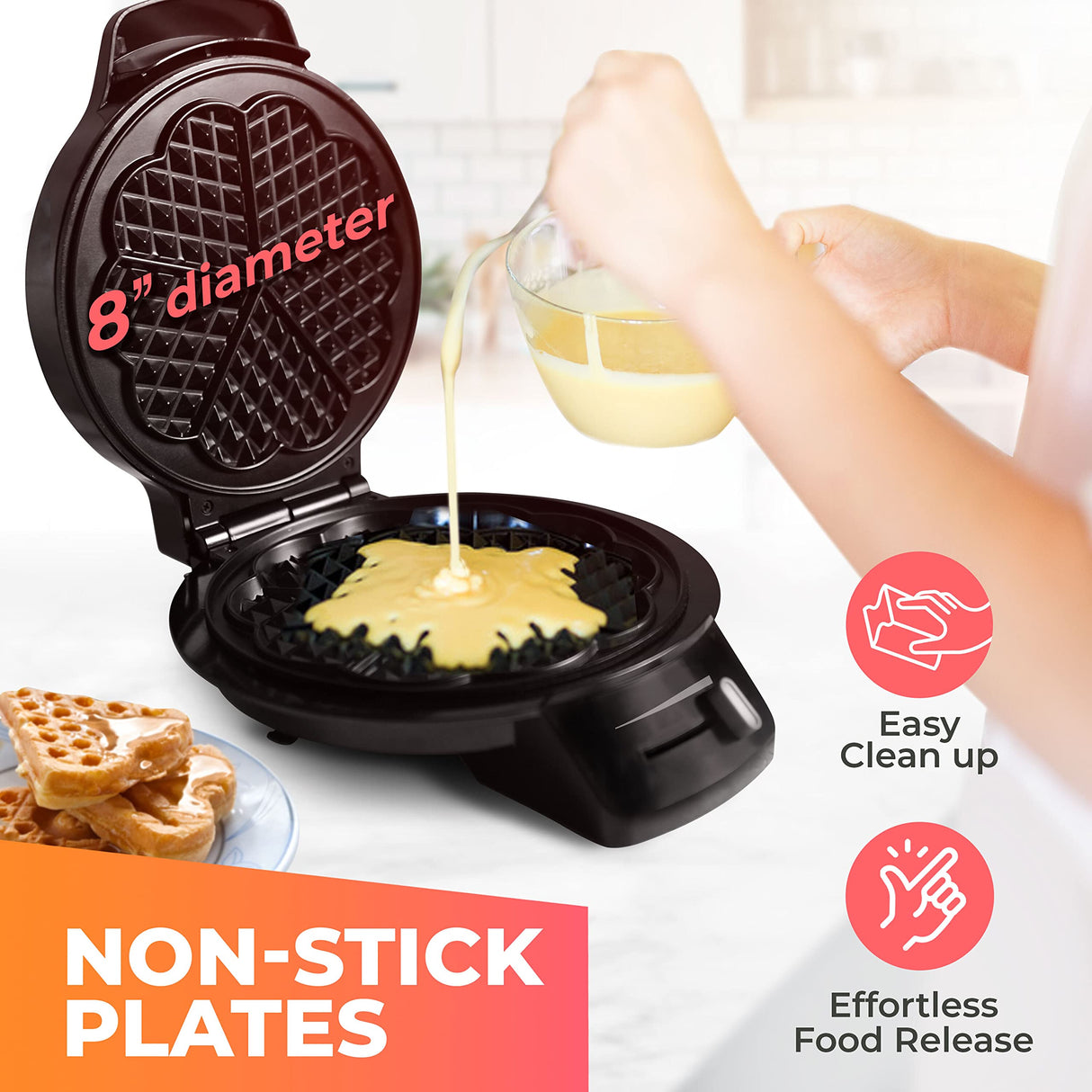 Mueller Heart Waffle Maker, 5 Waffle Iron, Adjustable Browning Control & Nonstick, Cool Touch Handle, Easy to Clean, Small Kitchen Appliances MÜELLERHOME