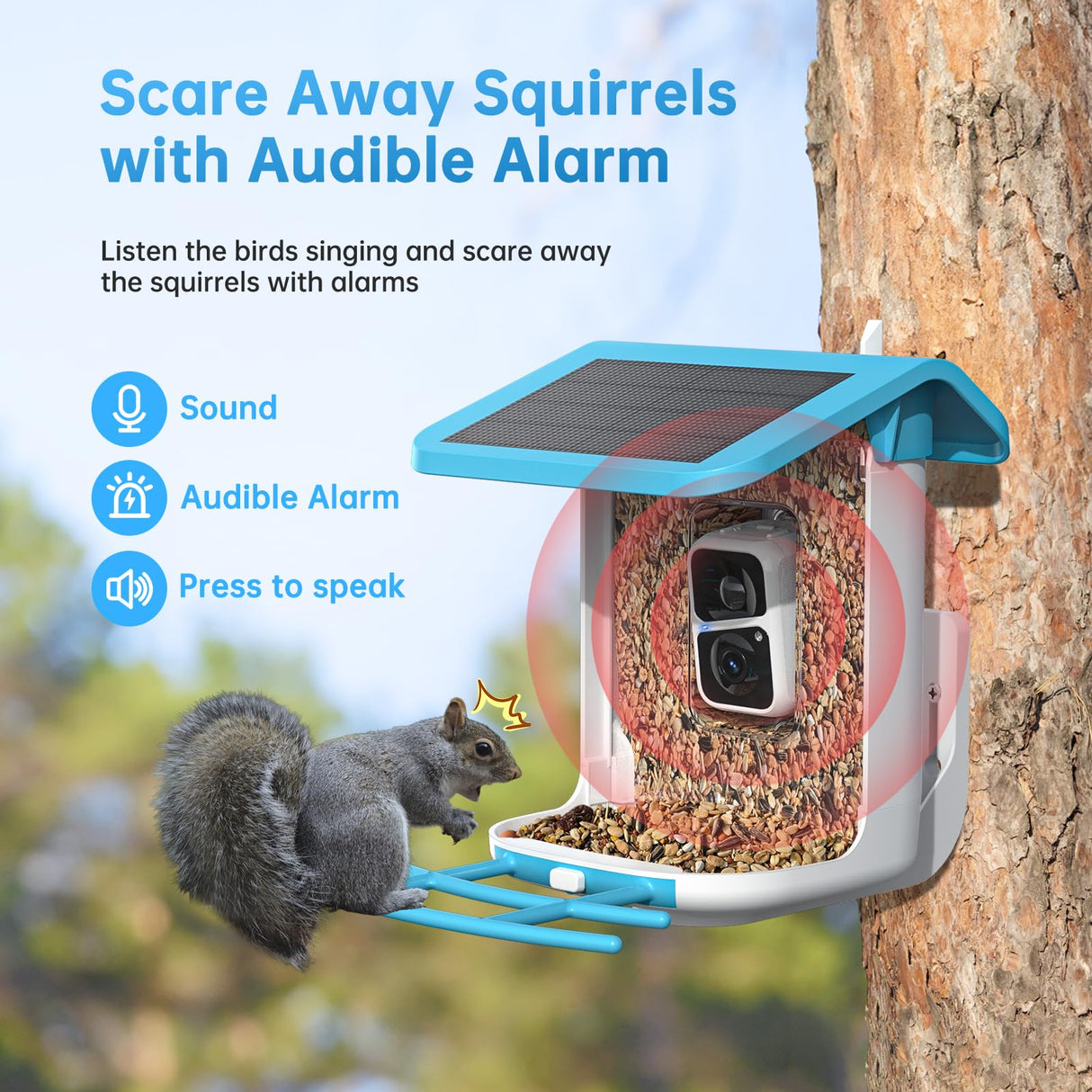 SMONET Bird Feeder with Camera B300: Smart Birdhouse Camera AI Recognition Solar Powered,Outdoor Wireless WiFi Birdfeeder Watching Live Video,Funny Birthday Gifts for Mom Mother Grandma Daughter SMONET
