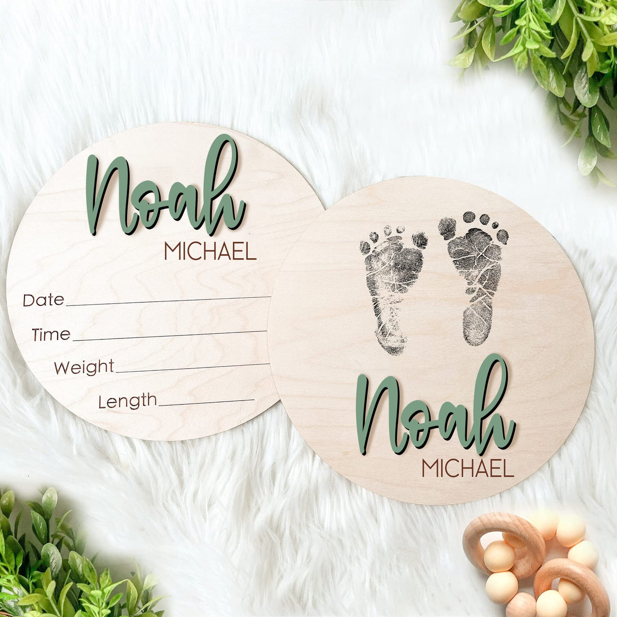 NAZENTI Personalized Wooden Baby Name Announcement Signs, Custom Baby Name Sign, Birth Announcement And Footprint Sign For Hospital, Baby Girl Or NAZENTI