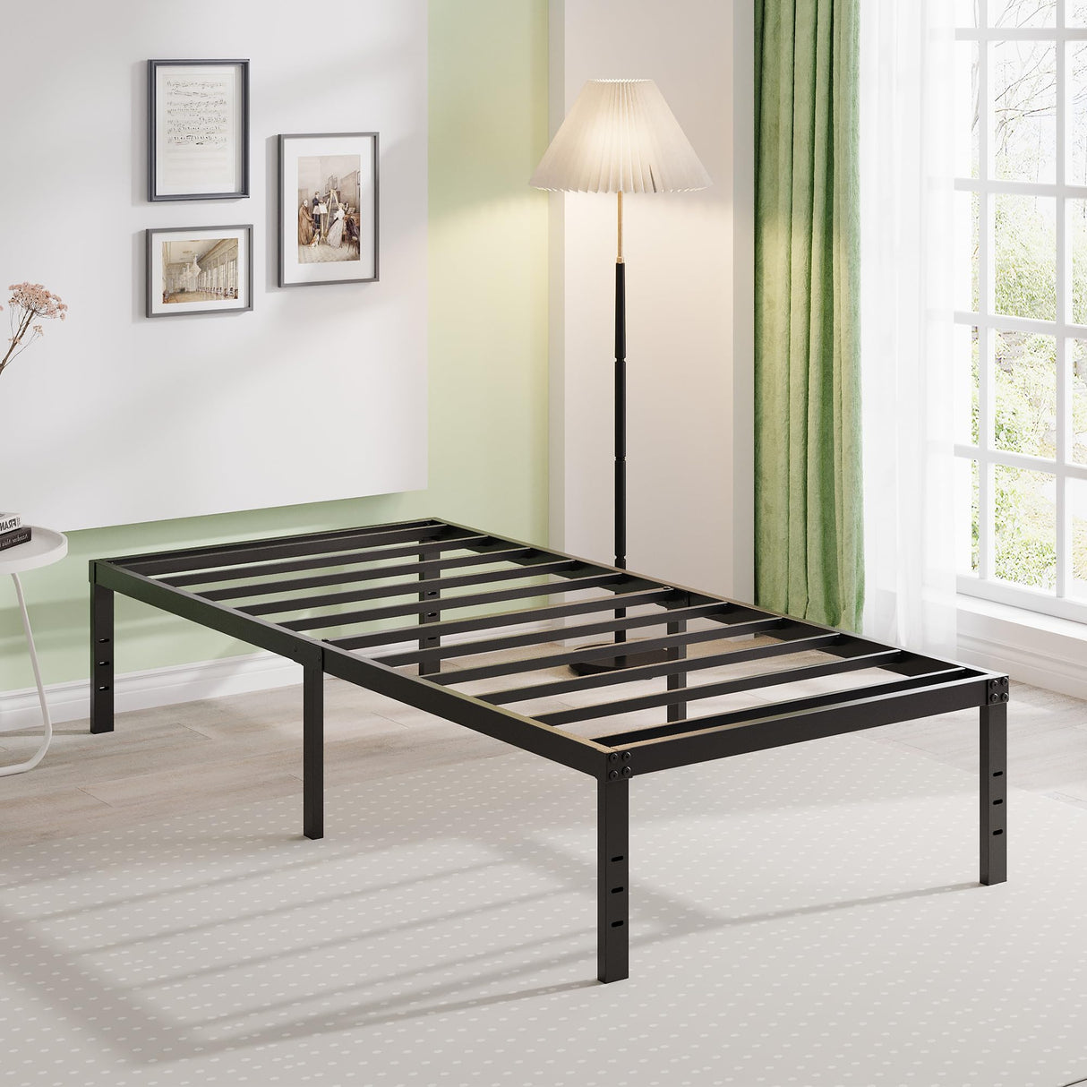 EMODA 18 Inch Twin Bed Frame No Box Spring Needed, Heavy Duty Tall Metal Twin Platform Bed Frames with Large Storage Space, Noise Free, Easy Assembly, Black EMODA