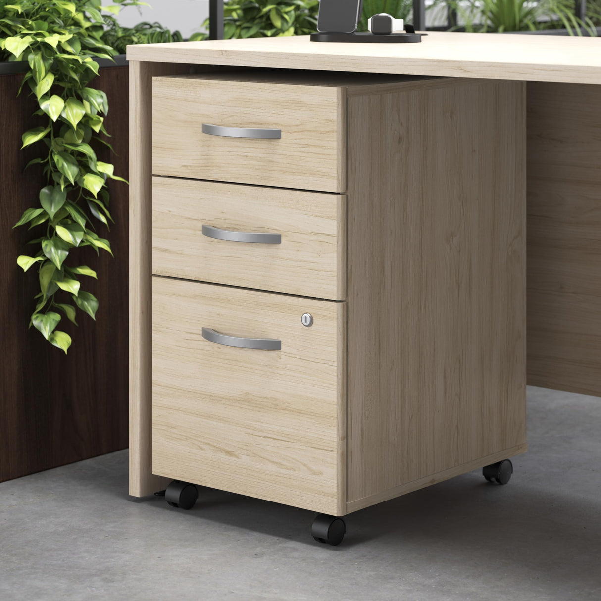 Bush Business Furniture Studio C 3 Drawer Mobile File Cabinet-Assembled, Rolling Document Storage for Home or Professional Office, 16W, Natural Elm Bush Business Furniture