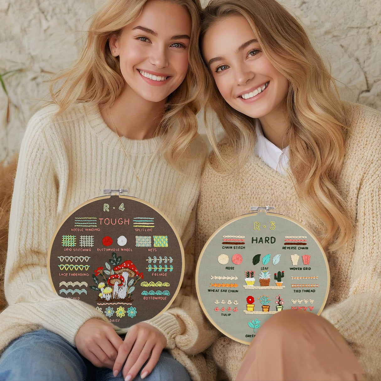 CYANFOUR 4 Stage Beginners Embroidery Kit for Adults, Easy to Learn 38 Different Stitches from Instruction & Video, Needlepoint Kits for Adults with Stamped Embroidery Patterns CYANFOUR