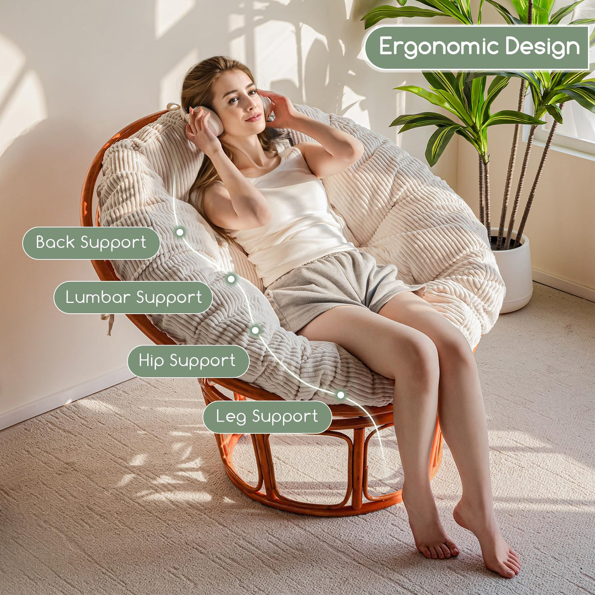 HIGOGOGO Papasan Chair Cushion with Corduroy Cover (Without Chair), 48 x 48 Inch Supportive Cushion, Overstuffed Chair Cushion,Beige HIGOGOGO