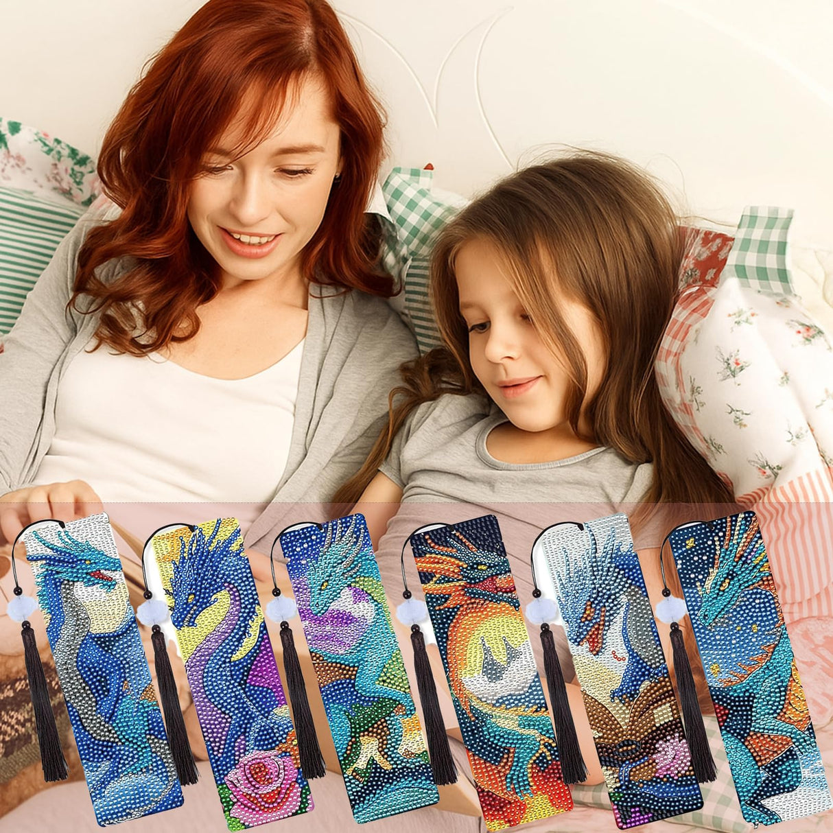 Legend Dragon Diamond Art Bookmarks - 6 Pcs DIY Legend Animal Dragon Diamond Painting Bookmarks with Tassels Great Gift Set for Book Lovers Beginners & Adults Generic