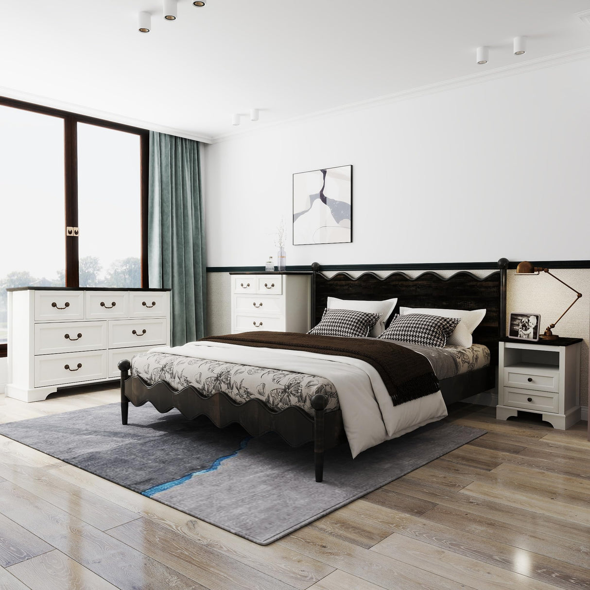 CATMIX Farmhouse Bedroom Set, 3 Pieces Bedroom Furniture Set, Rustic Wood 6 Drawer Dresser and Nightstands, Chest of Drawers Wide Storage Organizer Cabinet for Bedroom CATMIX