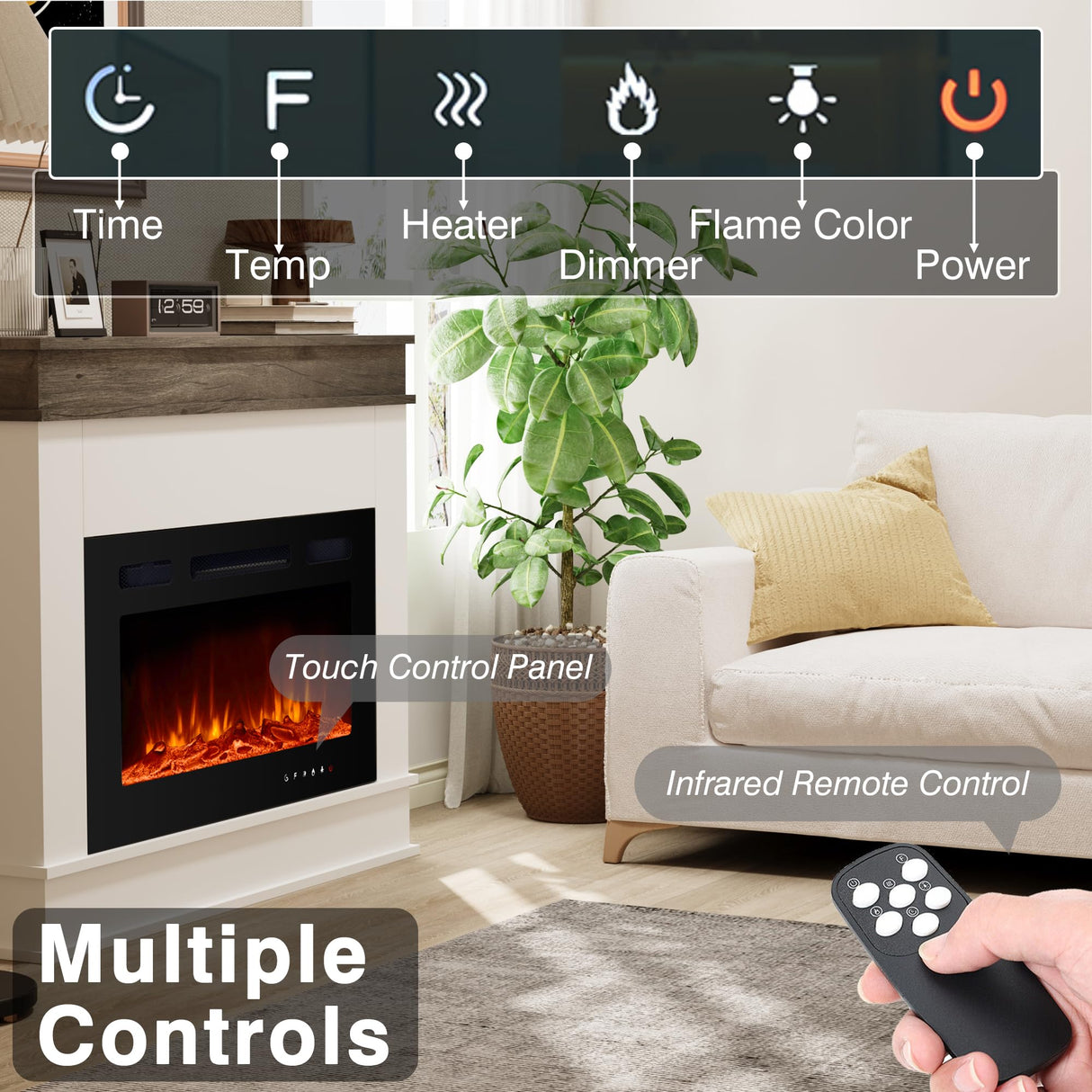 ERGOSOFT 39" Electric Fireplace with Mantel, Fireplace TV Stand with 30" Electric Fireplace Heater, Low Noise, Remote Control, Touch Screen, Timer, Adjustable Flame Color & Brightness ERGOSOFT