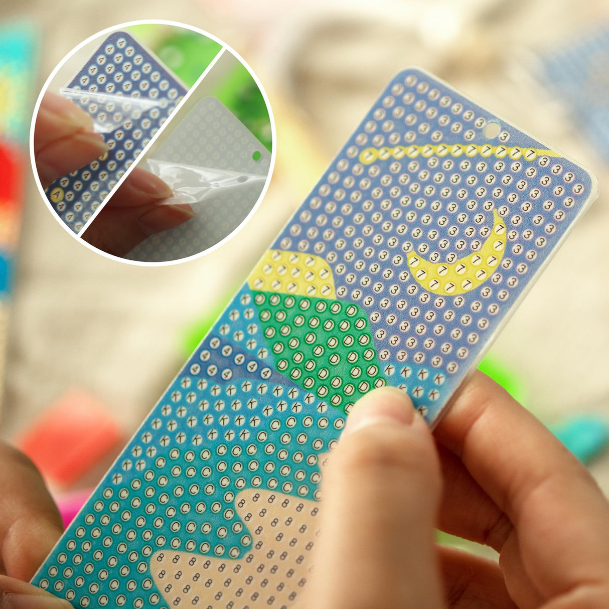 SWATOM 6 Pcs 5D Diamond Painting Bookmarks Sun & Moon Nature Acrylic Diamond Art Bookmark with DIY Painting Kits Tassels & Wood Beads Pendant Rhinestone Bookmarks SWATOM