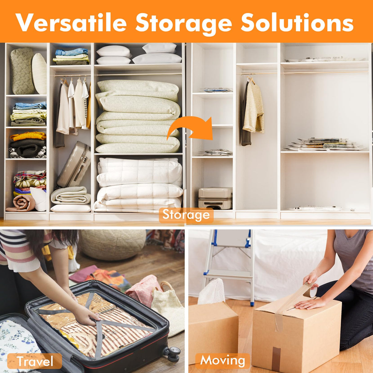 24 Pack Vacuum Storage Bags with Electric Pump, (5 Jumbo, 5 Large, 5 Medium, 5 Small, 4 Roll Up Bags) Space Saver Bag for Clothes, Mattress, Blanket, Duvets, Pillows, Comforters,Travel GONGSHI