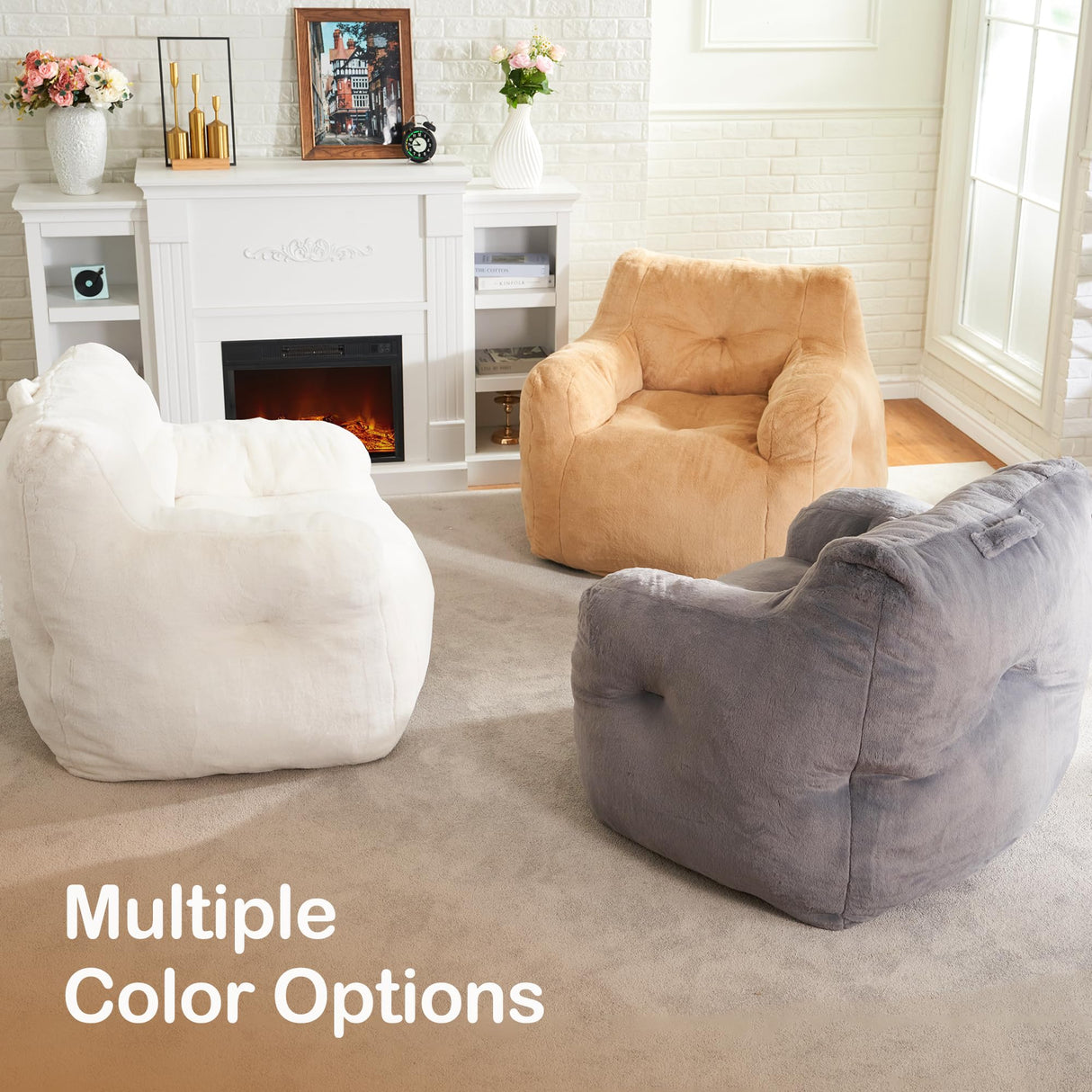 Hobestluk Bean Bag Chair for Adult Small Bean Bag Chairs with Arms Furry Beanbag Chair with Foam Filler Stuffed Bean Bag Sofa for Reading in Bedroom Living Room and Dorms(White) Hobestluk