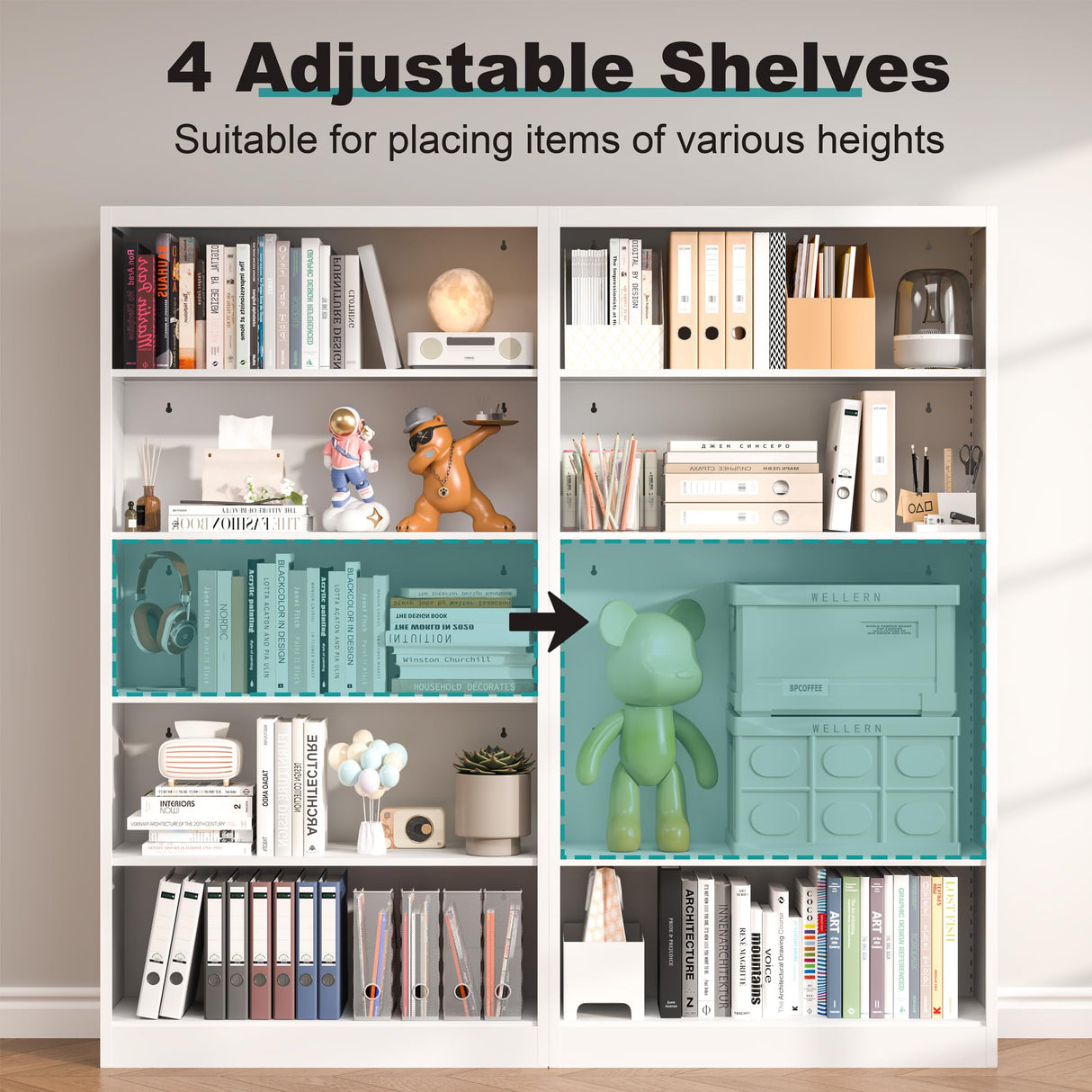 Book Shelf,5 Tier Metal Bookshelves,66" Tall Free Standing Bookcase with Adjustable Storage Shelves, Large Bearing for Bedroom Living Room Home Office,White Bookshelf (66" Bookcase) RpAosd