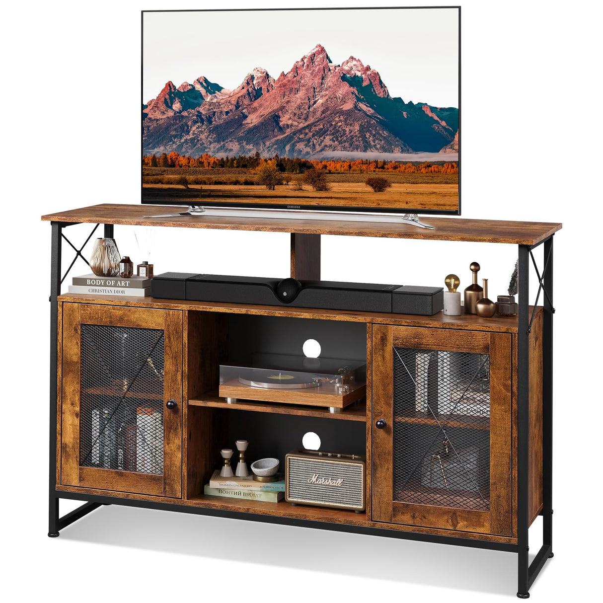 WLIVE TV Stand 55 inch TV,Tall Entertainment Center with Storage, Farmhouse Industrial TV Console for Bedroom Living Room, Rustic Brown WLIVE