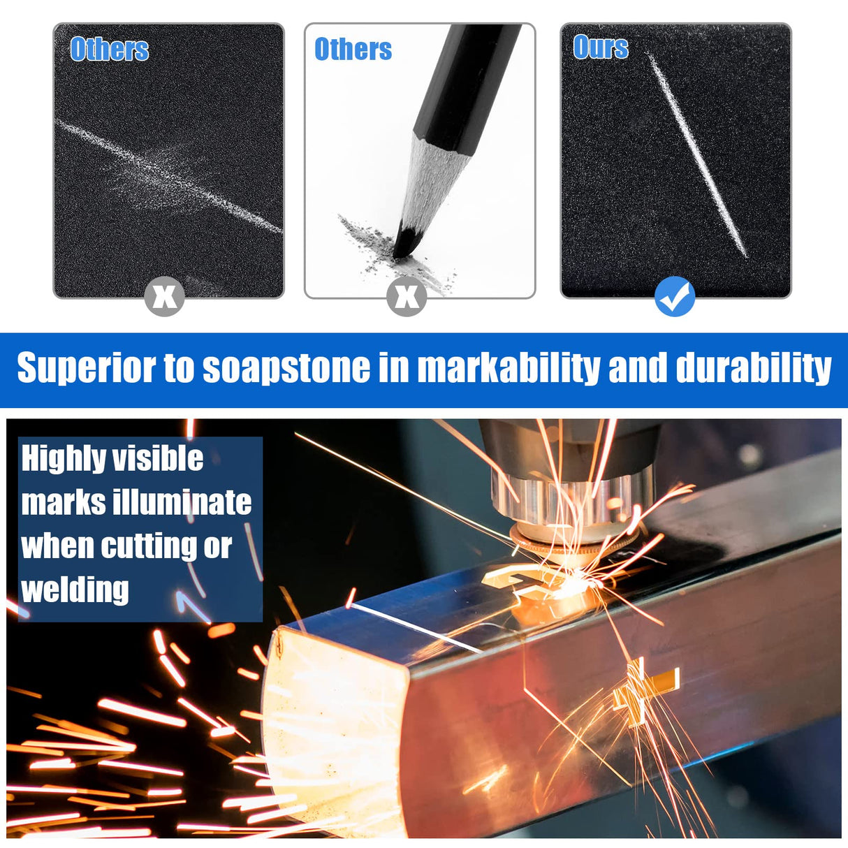 2 Pcs Welders Pencil with 48 PCS Round Refills Mechanical Pencils Metal Welding Marker for Tube Pipe Fitter Welder Steel Construction Woodworking (Silver) Gersoniel