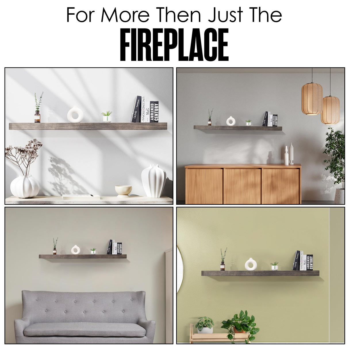 Floating Mantel Shelf, Mantle, Mantel Shelf, Wood Mantle, Fireplace Shelves, Floating Mantels, Mantal, for Wall, Over Fire Place, Chimney, Real Wooden Beam, Rustic Grey, 66 Inch, 75 lb Capacity Houseables