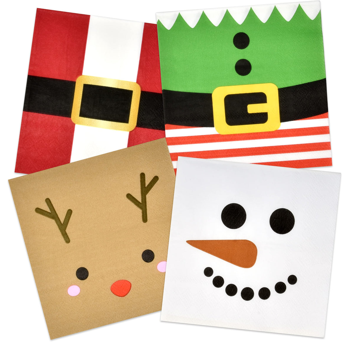Gift Boutique 120 Christmas Character Cocktail Beverage Napkins Holiday Disposable Paper Napkin Cute Xmas Winter Snowman Reindeer Elf & Santa Belt Dessert Napkins for Home Dinner Buffet Party Supplies Gift Boutique