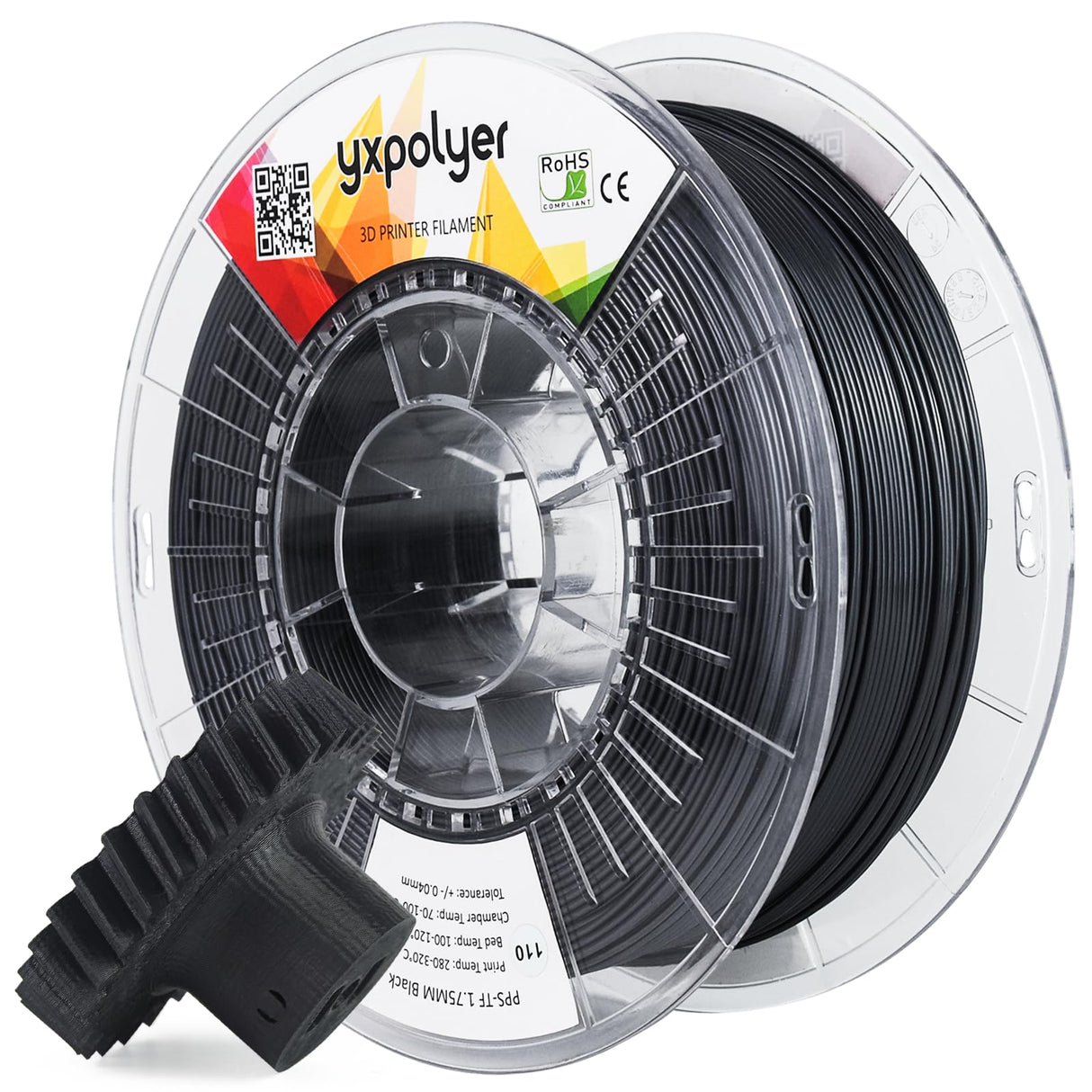 3D Printer Filament PPS Filament Toughened and Modified 1kg 2.2lbs, 1.75mm Engineering Chemically Resistant Thermoplastics with PC Spool, 3D Printing Filament High Melting Point Up to 300°C yxpolyer