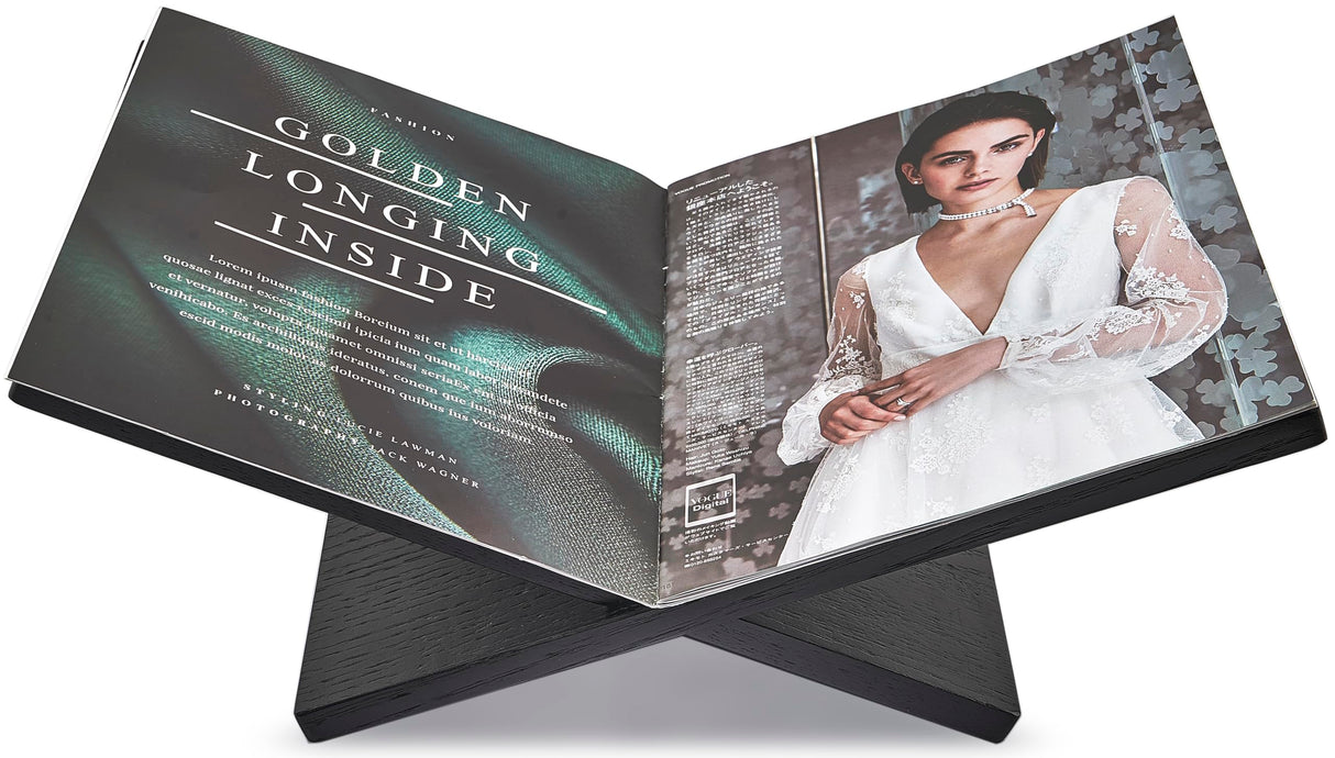 Honygebia Solid Wood Book Stands - Cross Frame Black Oak Wooden Book Holder, Open Bookstand for Display and Reading, Suitable for Art, Bible, Cookbook, Easel, Magazine, Textbooks Honygebia