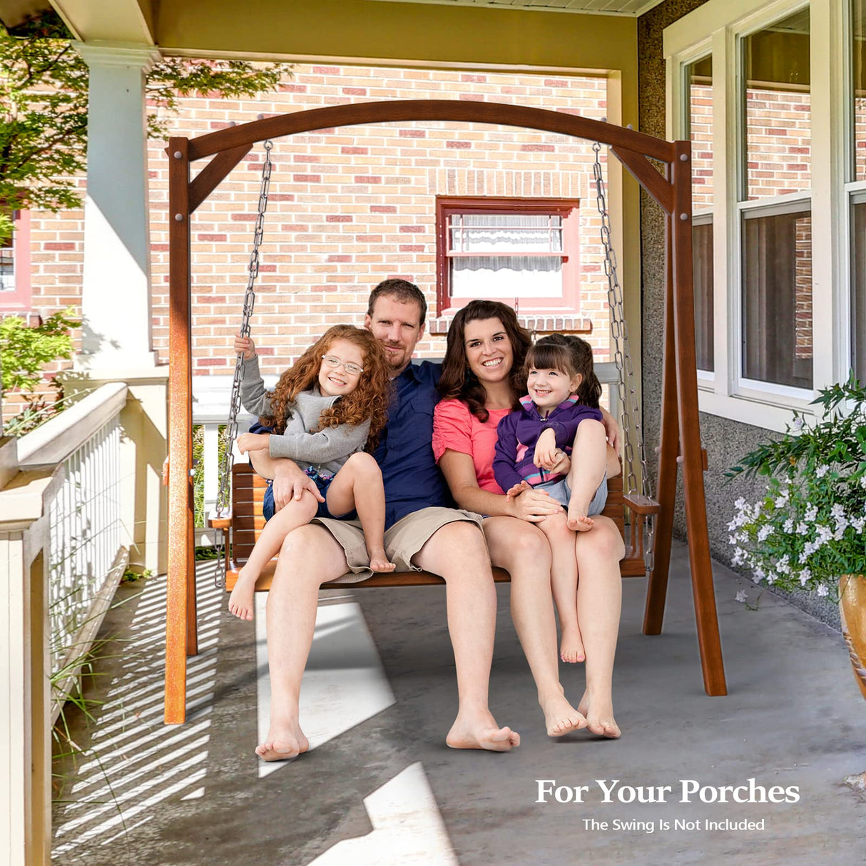 VINGLI Heavy Duty Wooden Swing Frame for Adults Kids, Strong A-Frame Porch Swing Bench Stand for Indoor & Outdoor, Curved Arc Top Design, Supports Up to 660 LBS VINGLI