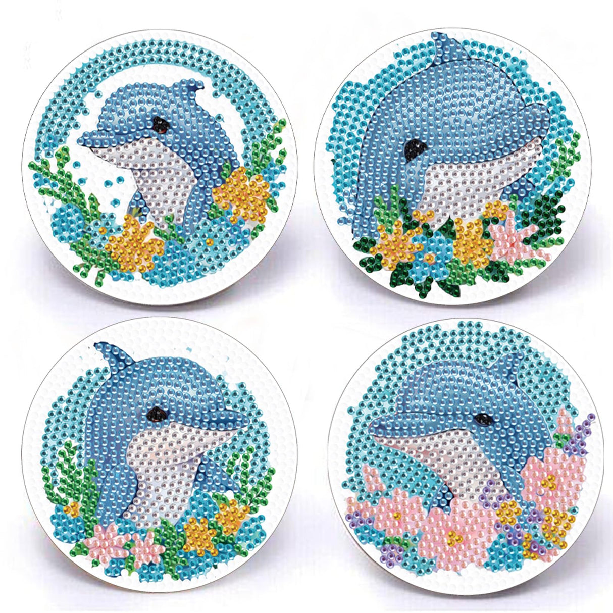 AiYuanzsh 4 PCS Diamond Painting Coaster Kits, Animal Dolphin Diamond Art Coasters 5D Diamond Painting Kits for Adults Beginners, Diamond Art Craft Supplies Christmas Gift AiYuanzsh