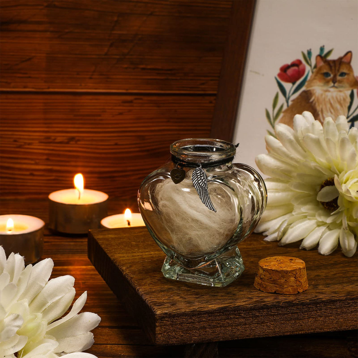 Eaasty 2 Sets Memorial Bottle for Pet Hair, Pet Fur Keepsake Fur Memorial, Clear Dog Cat Fur Keepsake, Pet Urn Glass Bottles with Cork Stopper(Cat) Eaasty